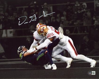 49ers Dre Greenlaw Signed 11x14 Horizontal Spotlight Photo Vs. Sea BAS Witnessed