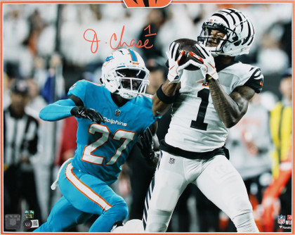 Bengals Ja'Marr Chase Signed 16x20 Framed Horizontal Photo vs. Dolphins BAS Wit