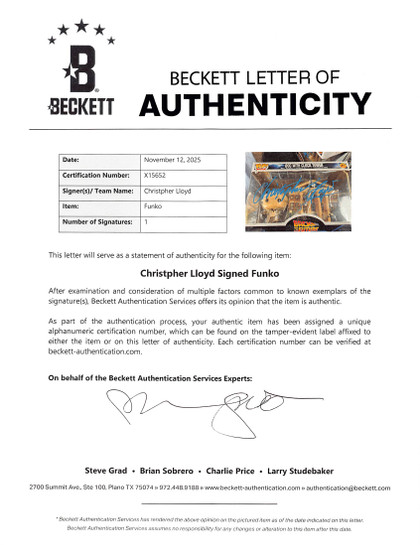 Christopher Lloyd Back To The Future Signed #15 Funko Pop Figure BAS #X15652