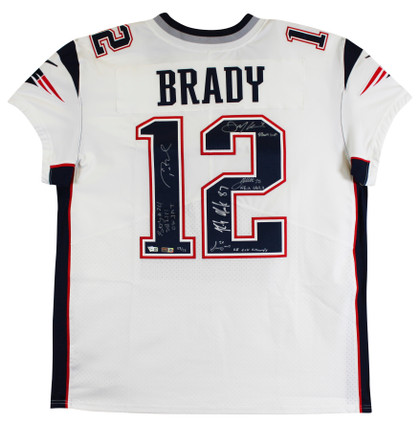 (6) Brady, Gronkowski, Gilmore, Edelman +2 Signed White Nike Elite Jersey BAS
