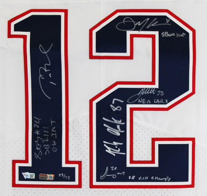 (6) Brady, Gronkowski, Gilmore, Edelman +2 Signed White Nike Elite Jersey BAS