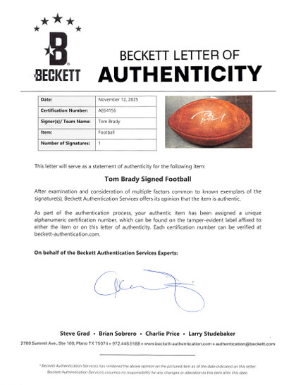 Patriots Tom Brady Signed Official Wilson "The Duke" Nfl Football BAS #AE64156