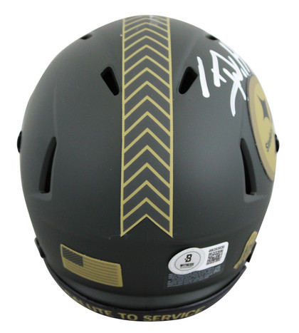 Steelers T.J. Watt Signed Salute to Service IV Speed Mini Helmet W/ Case BAS Wit