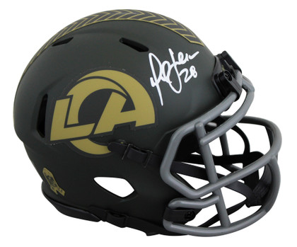 Rams Marshall Faulk Signed Salute To Service IV Speed Mini Helmet BAS Witnessed