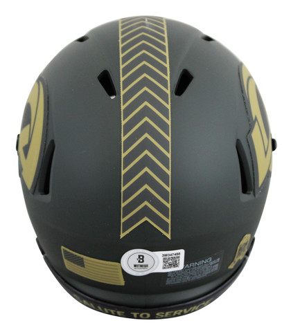 Rams Marshall Faulk Signed Salute To Service IV Speed Mini Helmet BAS Witnessed