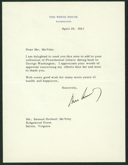 John F. Kennedy Authentic Signed 1961 Letter Auto Graded Mint 9! BAS #AB76880