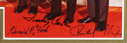 US Presidents (4) Reagan, Carter,  Ford & Nixon Signed Framed Display BAS