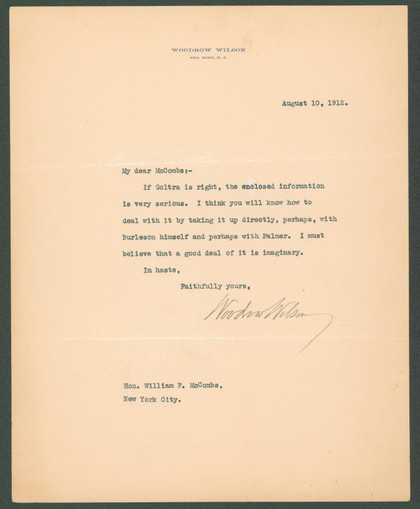 Woodrow Wilson Authentic Signed 8x10 Letter August 10, 1912 BAS #AB14551