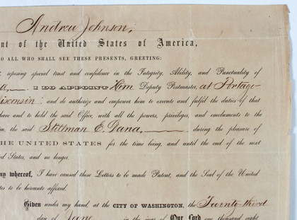 Andrew Johnson Signed 9.65x13.85 1865 Appointment Document PSA/DNA #AC08040