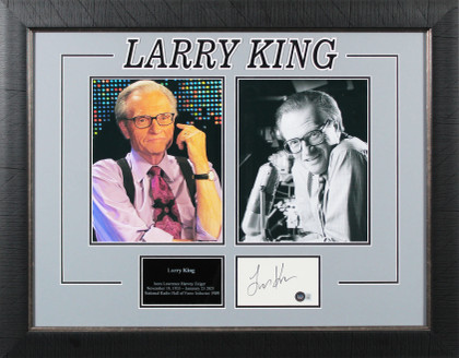 Larry King Authentic Signed 3x5 Index Card Framed Display Autographed BAS