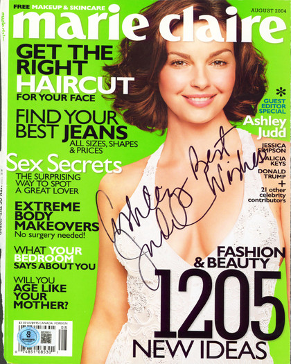 Ashley Judd "Best Wishes" Signed August 2004 Marie Claire Magazine Cover BAS