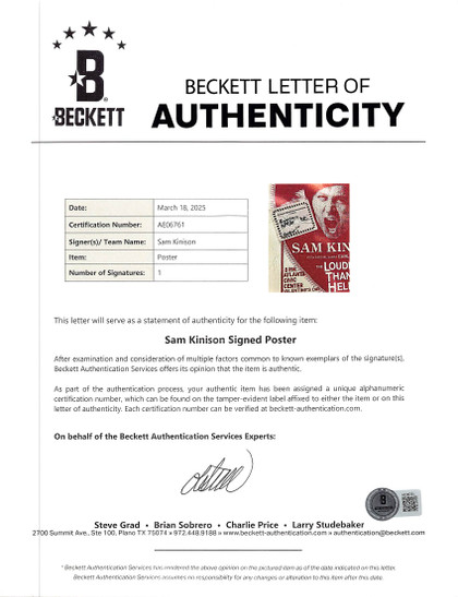 Sam Kinison Signed 14x19 Louder Than Hell Concert Promotion Poster BAS #AE06761