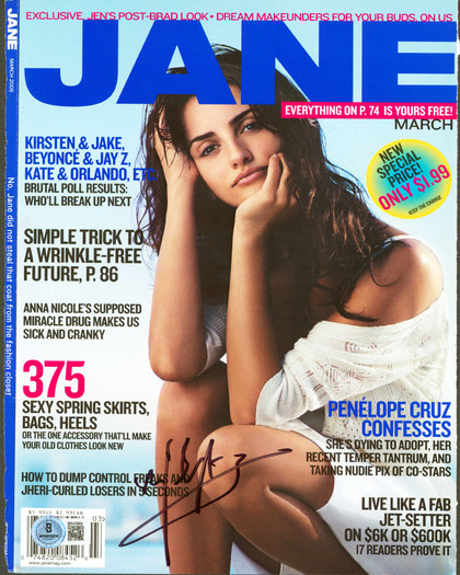 Penelope Cruz Authentic Signed Jane Magazine Cover March 2005 BAS #BR43964