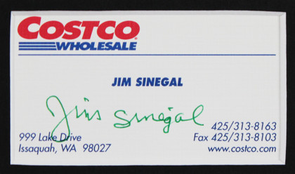 Jim Sinegal Costco Authentic Signed 3.5x2 Business Card Framed Display BAS