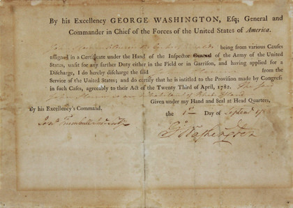 George Washington Signed 8x11.25 1783 Revolutionary War Discharge Document BAS