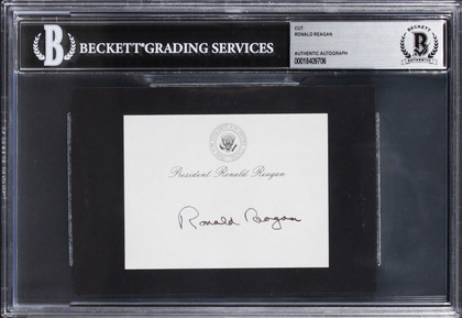 Ronald Reagan Authentic Signed 3x4 Cut Signature Autographed BAS Slabbed