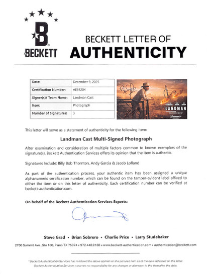 Landman (3) Thornton, Garcia & Lofland Authentic Signed 11x17 Photo BAS #AE64204