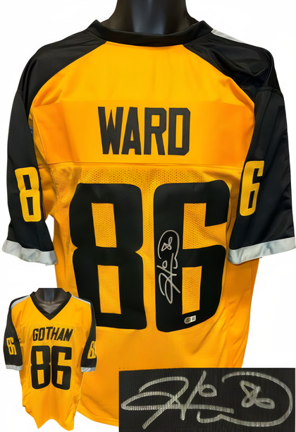 Hines Ward Signed Gotham Rogues The Dark Knight Rises Gold Custom Stitched Pro Style Football Jersey #86  Beckett Witnessed