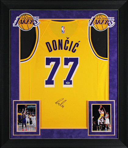 Lakers Luka Doncic Signed Yellow Nike Swingman Framed Jersey PSA/DNA #AP89092