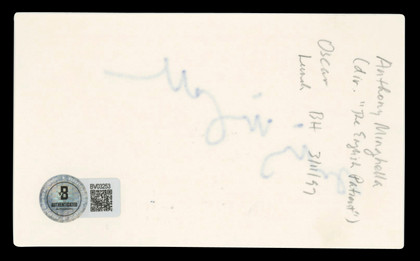 Anthony Minghella Authentic Signed 3x5 Index Card Autographed BAS #BV03253