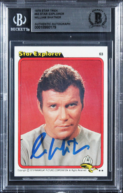 William Shatner Authentic Signed 1979 Star Trek #63 Explorer Card BAS Slabbed