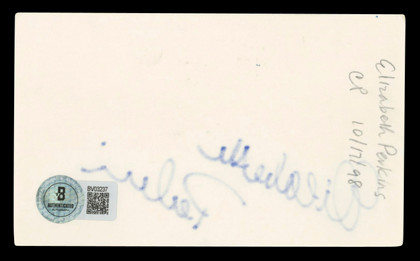Elizabeth Perkins Big Authentic Signed 3x5 Index Card Autographed BAS #BV03237