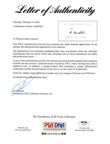 Albert Einstein Authentic Signed 8.5x11 1955 Typed Letter PSA/DNA #AH02836