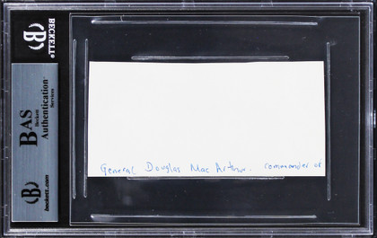 Douglas MacArthur Authentic Signed 2.15x4 Cut Signature BAS Slabbed