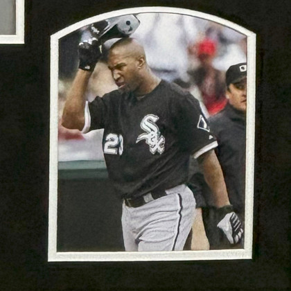 Jermaine Dye Signed MVP Chicago Grey Custom Suede Matte Framed Baseball Jersey ()