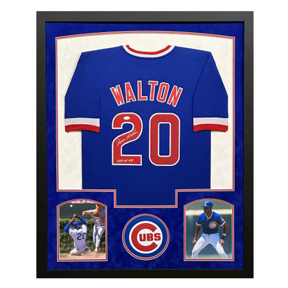 Jerome Walton Signed 1989 NL ROY Chicago Blue Custom Suede Matte Framed Baseball Jersey (JSA)