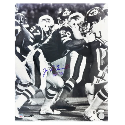 Joe DeLamielleure Signed HOF 03 Inscription Buffalo Pose 1 Football 16x20 Photo (JSA)