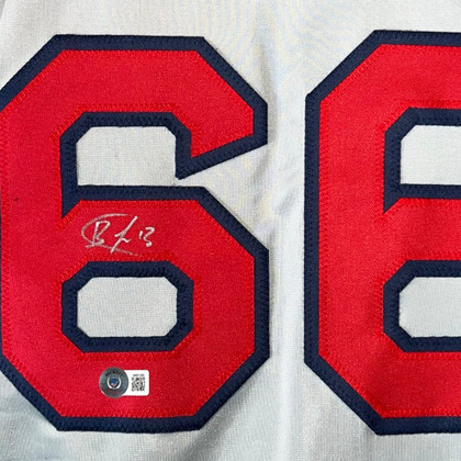 Brayan Bello Signed Silver Ink Inscription Boston Grey Baseball Jersey (Beckett)
