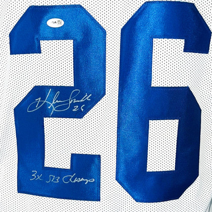 Kevin Smith Signed 3x SB Champ Inscription Dallas White Football Jersey (Beckett)