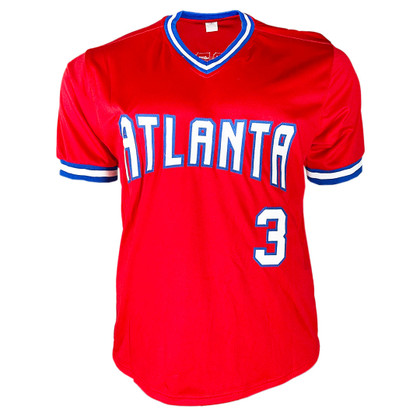 Dale Murphy Signed Blue Ink Inscription Atlanta Red Throwback Baseball Jersey (JSA)