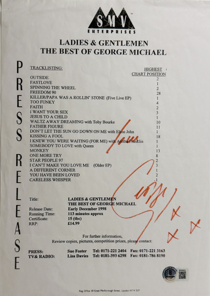 George Michael 8.25x11.25 Press Release