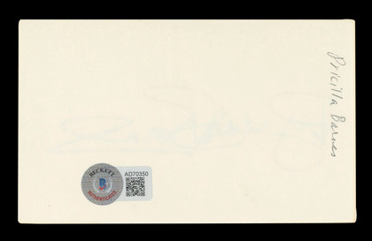 Priscilla Barnes Three's Company Signed 3x5 Index Card Autographed BAS #AD70350