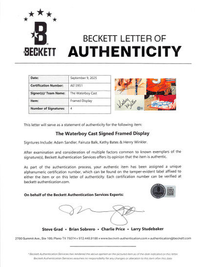 The Waterboy (4) Sandler, Winkler, Bates & Balk Signed Framed Display BAS LOA