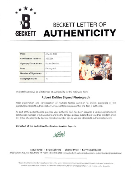 Robert DeNiro Raging Bull Authentic Signed 8x10 Horizontal Photo BAS #AE50356