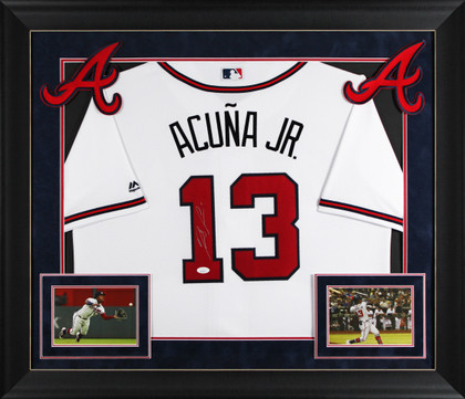 Braves Ronald Acuna Jr. Signed White Majestic Framed Jersey JSA 3