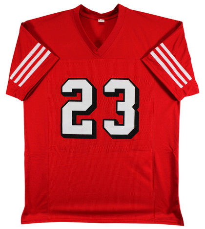 Christian McCaffrey Authentic Signed Red Pro Style Jersey w/ Dropshadow JSA