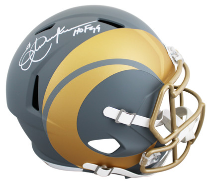 Rams Eric Dickerson "HOF 99" Signed Slate Full Size Speed Rep Helmet BAS Wit 2