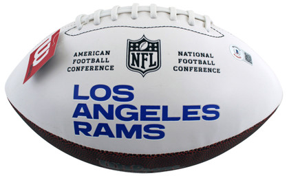 Rams Eric Dickerson "HOF 99" Signed White Panel Logo Football BAS Witnessed