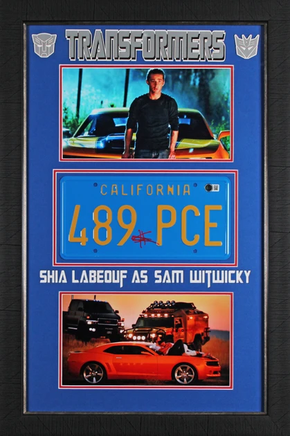 Shia LaBeouf Transformers Authentic Signed & Framed License Plate BAS Witnessed