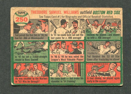 1954 Topps #250 Ted Williams Boston Red Sox Baseball Card (VG)