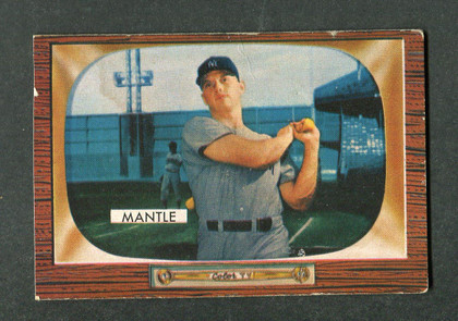 1955 Bowman #202 Mickey Mantle Yankees Baseball Card Version 1