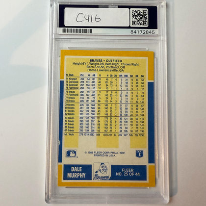 Dale Murphy Signed 1988 Fleer Baseball MVP #25 w/2 Insrcriptions PSA Auto Authentic