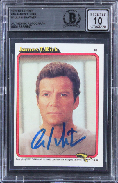 William Shatner Signed 1979 Star Trek #10 James T. Kirk Card Auto 10! BAS Slab