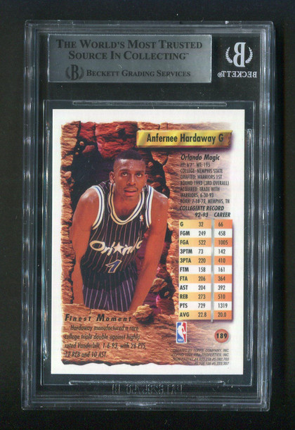 1993-94 Topps Finest #189 Anfernee Penny Hardaway BGS Authentic Autograph Signed Rookie Card