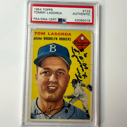 Tommy Lasorda Signed 1954 Topps Rookie #132 HOF 97 PSA  Auto Authentic Version 1
