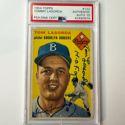Tommy Lasorda Signed 1954 Topps Rookie #132 HOF 97 PSA 10 Auto